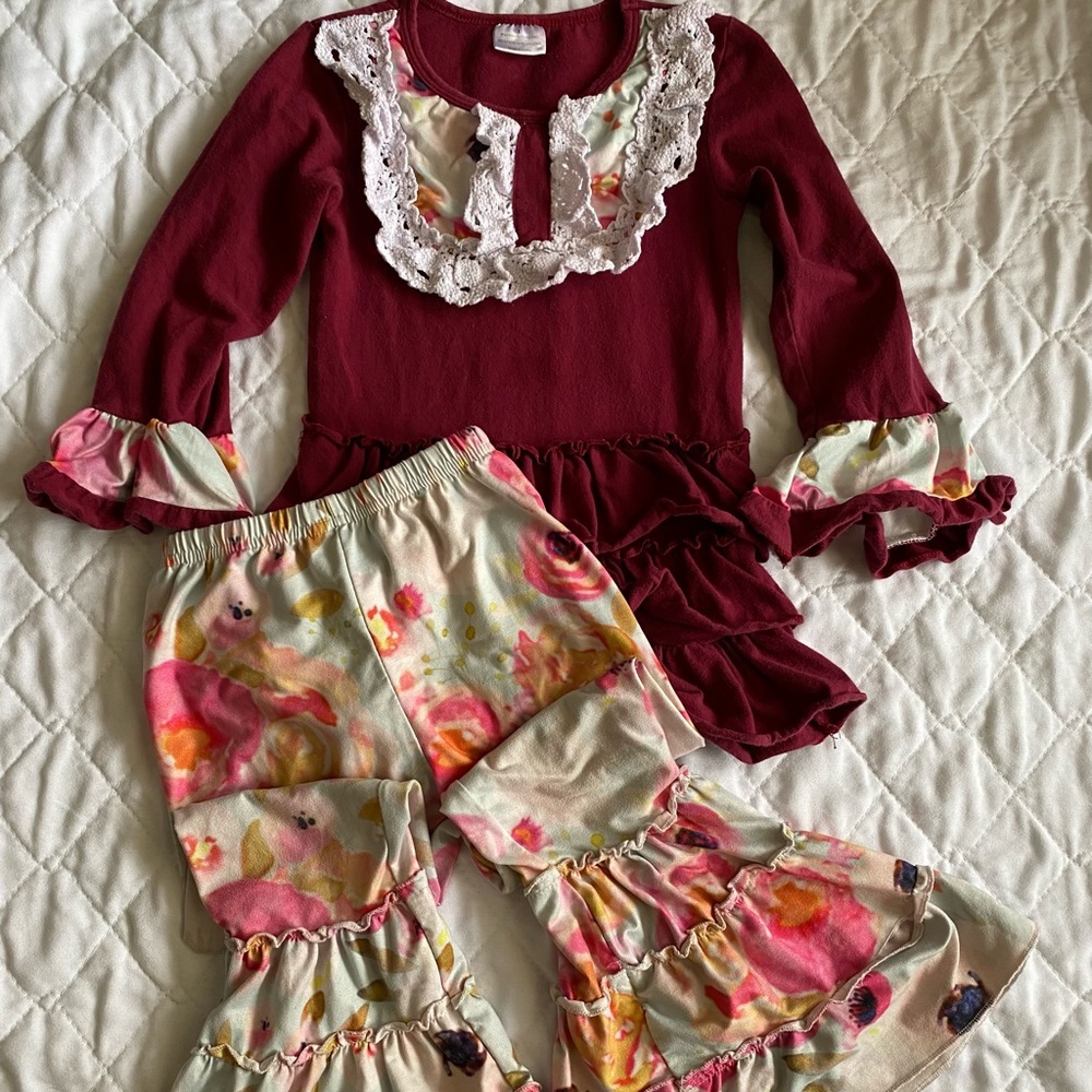 Girls Boutique Ruffled Bell Bottom Outfit Set